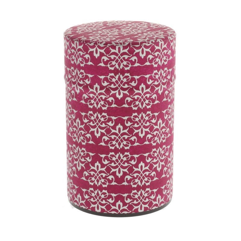 Tea Caddy - Washi Paper- Wazome Fuscia/Silver Baroque 150g.